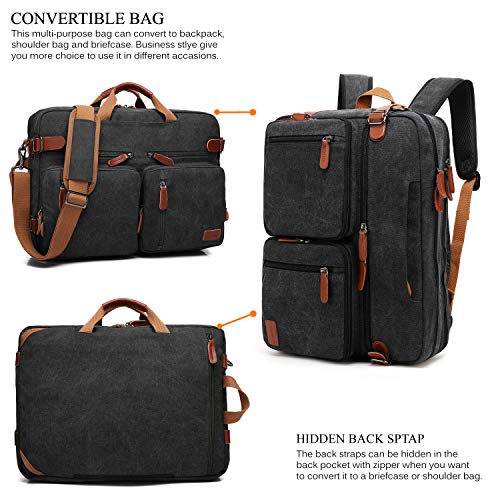 CoolBELL Convertible Backpack Messenger Shoulder bag Laptop Case Handbag Business Briefcase Multi-functional Travel Rucksack Fits 17.3 Inch Laptop For Men/Women (Canvas Black)