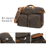 CoolBELL Laptop Messenger Bag Vintage Shoulder Bag Convertible Backpack Retro Briefcase Versatile Travel Bag Fits 17.3 Inch Laptop For Men Business (Waxed Canvas Brown)