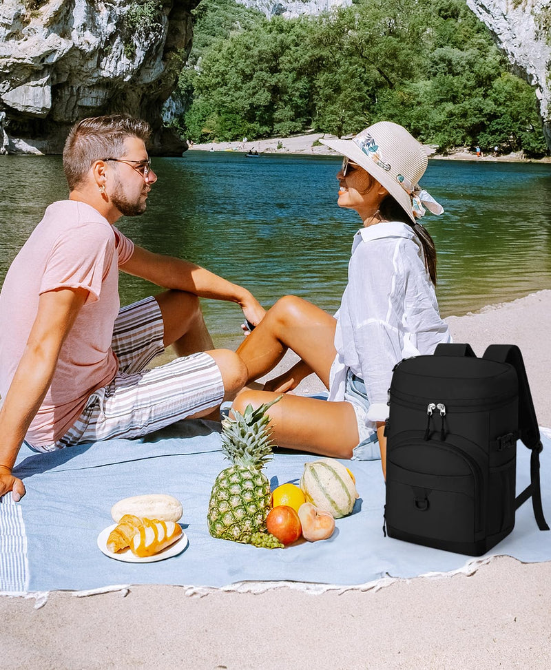 Cooler Backpack, 22L Waterproof Soft Backpack Coolers Leak Proof Beach Backpack Insulated Picnic Lunch Bag for Fishing Camping,Beach,Hiking,Travel - Black