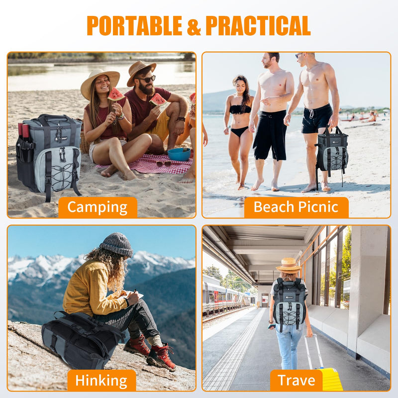 Cooler Backpack, AYAMAYA 24 Cans Insulated Lunch Backpack Cooler Leakproof, Keeps Hot/Cold for Up to 16 Hours, Lightweight Waterproof Beach Travel Camping Cooler Bag for Men and Women
