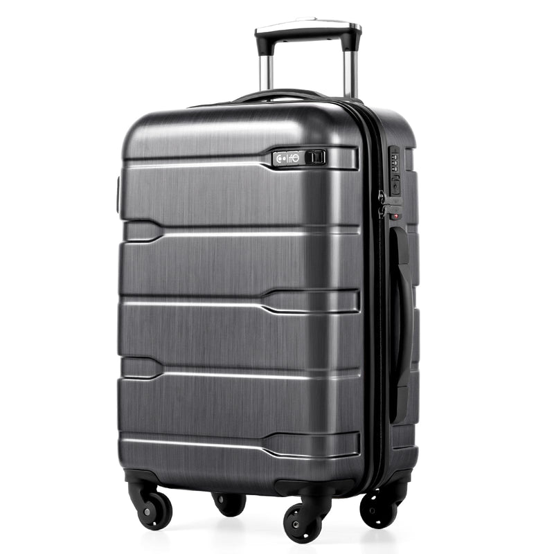 Coolife Carry On Luggage 22x14x9 Airline Approved Hardside PC+ABS Suitcase with TSA Lock, Lightweight Rolling Travel Luggage with Spinner Wheels(Charcoal, 20in)