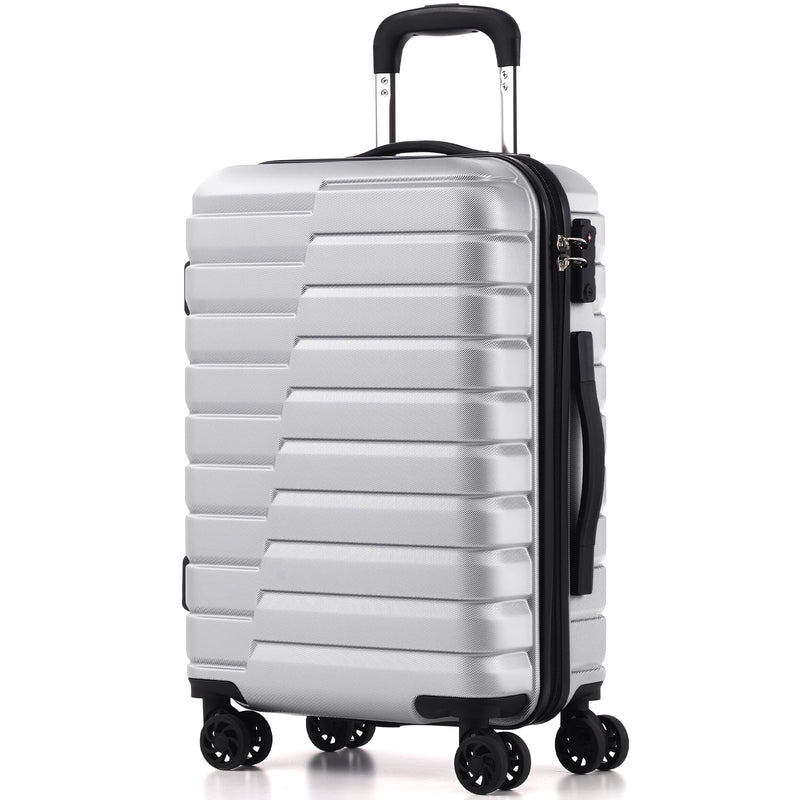 Coolife Carry On Luggage Airline Approved with Wheels Hard Shell Suitcase Spinner TSA Lock Telescopic Handle 20 - inch,Silver