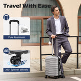 Coolife Carry On Luggage Airline Approved with Wheels Hard Shell Suitcase Spinner TSA Lock Telescopic Handle 20 - inch,Silver