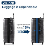 Coolife Expandable Large Checked Luggage Hardside PC+ABS Suitcase with TSA Lock, Lightweight Rolling Carry On with Spinner Wheels(Charcoal, 28in)