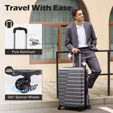 Coolife Expandable Large Checked Luggage with Spinner Wheels, Hard Shell Suitcase TSA Lock Rolling Travel Luggage 28 - inch,Gray