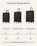 Coolife Luggage 3 Piece Set Durable Upgrade PC Expandable Hardside Lightweight Travel Suitcases with Dual Spinner Wheels & TSA Lock, 20/24/28 (20" Expandable) (Black, 3 - Piece Set (20/24/28))