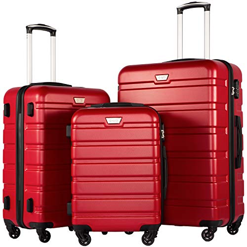 Coolife Luggage 3 Piece Set, Lightweight Durable Hardshell Suitcase set with 360° Spinner Wheels, TSA-approved Lock, Checked Family | Backpacks4Less
