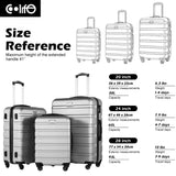 Coolife Luggage 3 Piece Set, Lightweight Durable Hardshell Suitcase set with 360° Spinner Wheels, TSA - approved Lock, Checked Family Travel Luggage sets, 20/24/28 Inch, Silver
