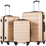 Coolife Luggage 3 Piece Set, Lightweight Durable Hardshell Suitcase set with 360° Spinner Wheels, TSA-approved Lock, Checked Family Travel Luggage sets, 20/24/28 Inch, Champagne New