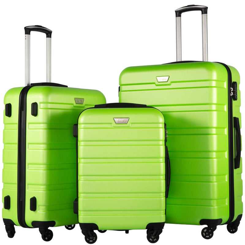 Coolife Luggage 3 Piece Set, Lightweight Durable Hardshell Suitcase set with 360° Spinner Wheels, TSA - approved Lock, Checked Family Travel Luggage sets, 20/24/28 Inch, Apple Green
