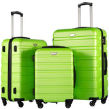 Coolife Luggage 3 Piece Set, Lightweight Durable Hardshell Suitcase set with 360° Spinner Wheels, TSA-approved Lock, Checked Family Travel Luggage sets, 20/24/28 Inch, Apple Green