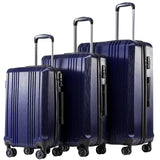 Coolife Luggage 3 Piece Set PC+ABS Hardshell Suitcases with TSA Lock, Spinner Lightweight (navy, 3 piece set)