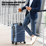 Coolife Luggage 3 Piece Set Suitcase Spinner ABS+PC Hardshell Lightweight TSA Lock USB Port, 20in 24in 28in Carry on Expandable (only 28’’), Ice Blue
