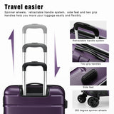 Coolife Luggage 3 Piece Set Suitcase Spinner ABS+PC Hardshell Lightweight TSA Lock USB Port, 20in 24in 28in Carry on Expandable (only 28’’), Purple