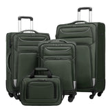 Coolife Luggage 4 Piece Set Suitcase TSA Lock Spinner Softshell lightweight (dark green)