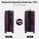COOLIFE Luggage Expandable Suitcase PC ABS TSA Luggage 3 Piece Set Lock Spinner Carry on (purple, 3 piece set)