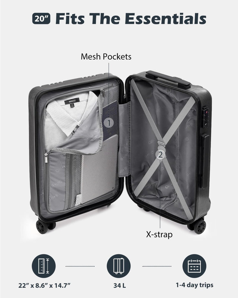 Coolife Luggage PC+ABS Hardshell Suitcase with TSA Lock, Spinner Carry On Lightweight (wine red, S(20in_carry on))