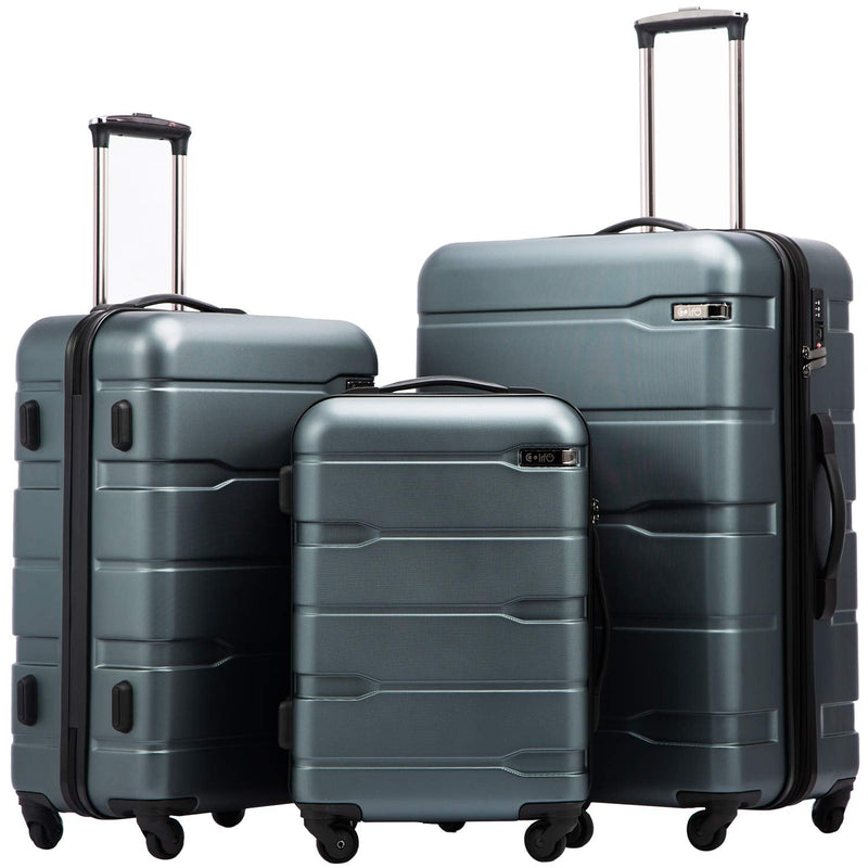 Coolife Luggage Set 3 Piece Hardside PC+ABS Suitcase with TSA Lock, Expandable Large Checked Luggage, Lightweight Rolling Carry On with Spinner Wheels(20/24/28 Inch, Teal)