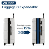 Coolife Luggage Set 3 Piece Hardside PC+ABS Suitcase with TSA Lock, Expandable Large Checked Luggage, Lightweight Rolling Carry On with Spinner Wheels(20/24/28 Inch, White)