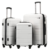 Coolife Luggage Set 3 Piece Hardside PC+ABS Suitcase with TSA Lock, Expandable Large Checked Luggage, Lightweight Rolling Carry On with Spinner Wheels(20/24/28 Inch, White)