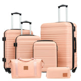 Coolife Luggage Set 3 Piece Luggage Set Carry On Suitcase Hardside Luggage with TSA Lock Spinner Wheels(Pink, 6 piece set)