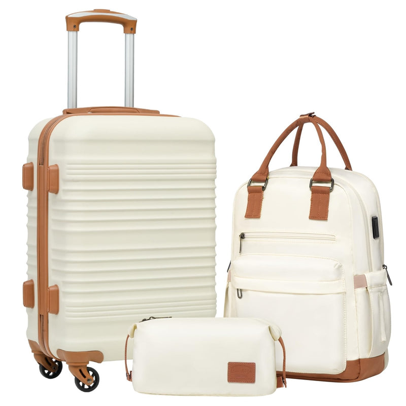 Coolife Luggage Set 3 Piece Luggage Set Carry On Suitcase Hardside Luggage with TSA Lock Spinner Wheels(White, 3 piece set (BP/TB/20))