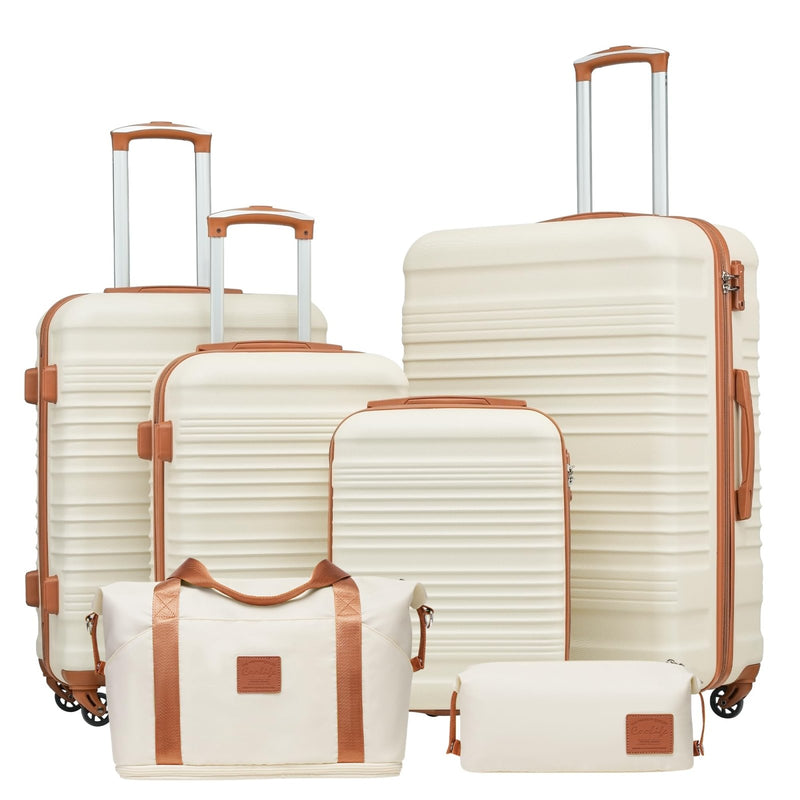 Coolife Luggage Set 3 Piece Luggage Set Carry On Suitcase Hardside Luggage with TSA Lock Spinner Wheels(White, 6 piece set)