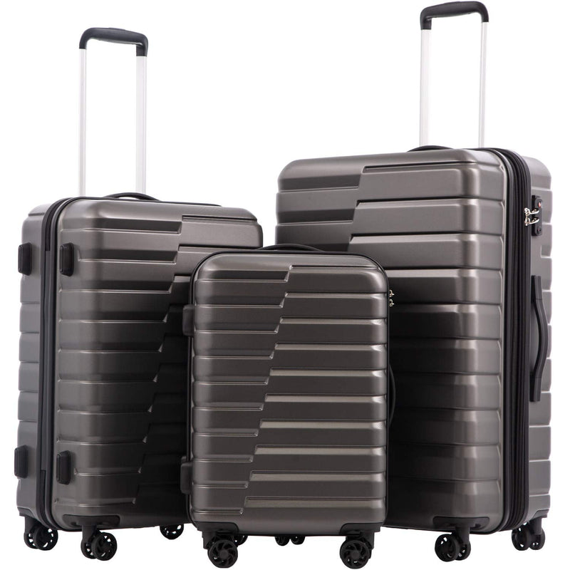 Coolife Luggage Sets, 3 Piece Hard Shell Suitcase Set with Spinner Wheels, Expandable Large Checked Luggage, Lightweight Rolling Carry On with TSA Lock Gray