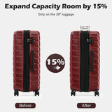 Coolife Luggage Sets, 3 Piece Hard Shell Suitcase Set with Spinner Wheels, Expandable Large Checked Luggage, Lightweight Rolling Carry On with TSA Lock Wine Red