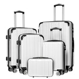 Coolife Luggage Sets, 5 Piece Durable Suitcase, Lightweight Carry on Luggage with PC+ABS Hardshell, Dual Spinner Wheels, TSA Lock and YKK Zipper (white grid new, 5 piece set)