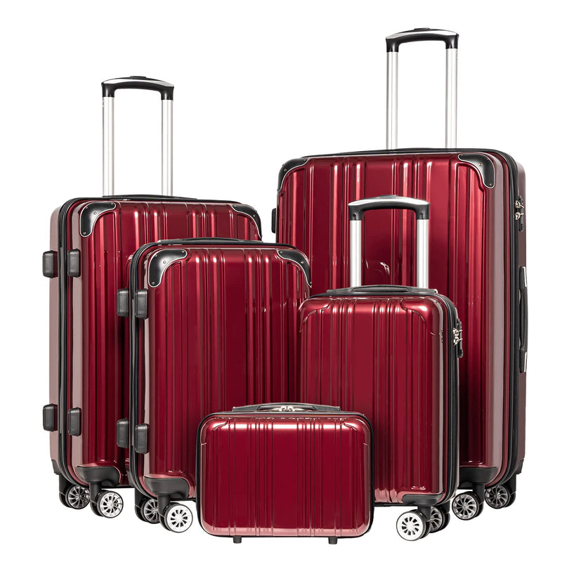 Coolife Luggage Sets, 5 Piece Durable Suitcase, Lightweight Carry on Luggage with PC+ABS Hardshell, Dual Spinner Wheels, TSA Lock and YKK Zipper (wine wind new, 5 piece set)
