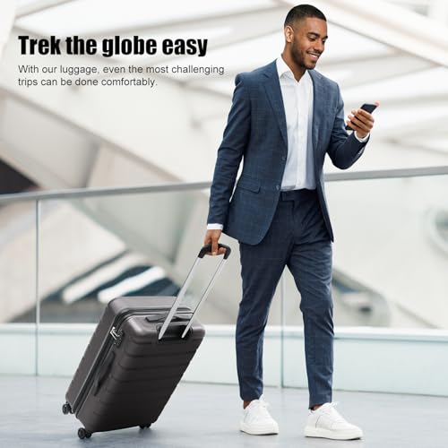 Coolife Luggage Suitcase Carry-on Spinner TSA Lock USB Port Expandable (only 28’’) Lightweight Hardside Luggage (Gray, M(24in))