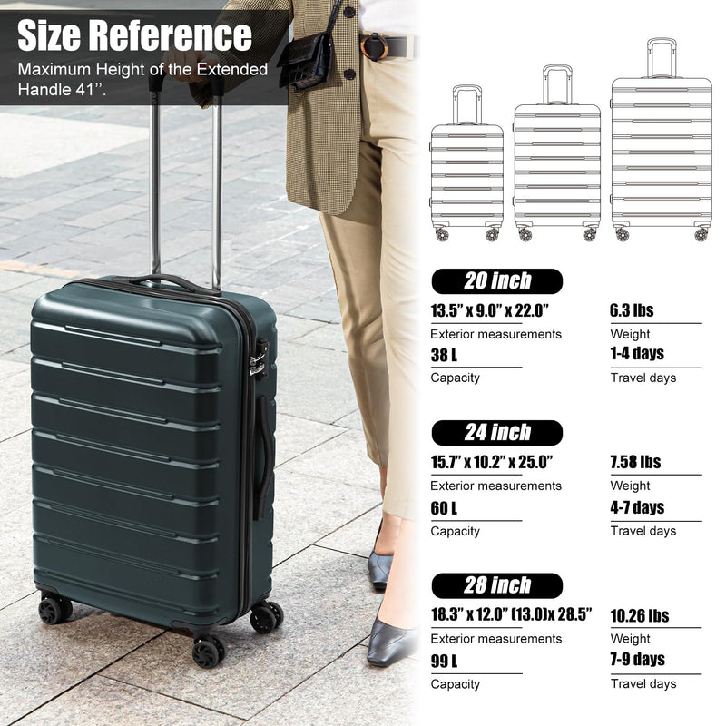 Coolife Luggage Suitcase Carry - on Spinner TSA Lock USB Port Expandable (only 28’’) Lightweight Hardside Luggage (Teal Blue, L(28in))