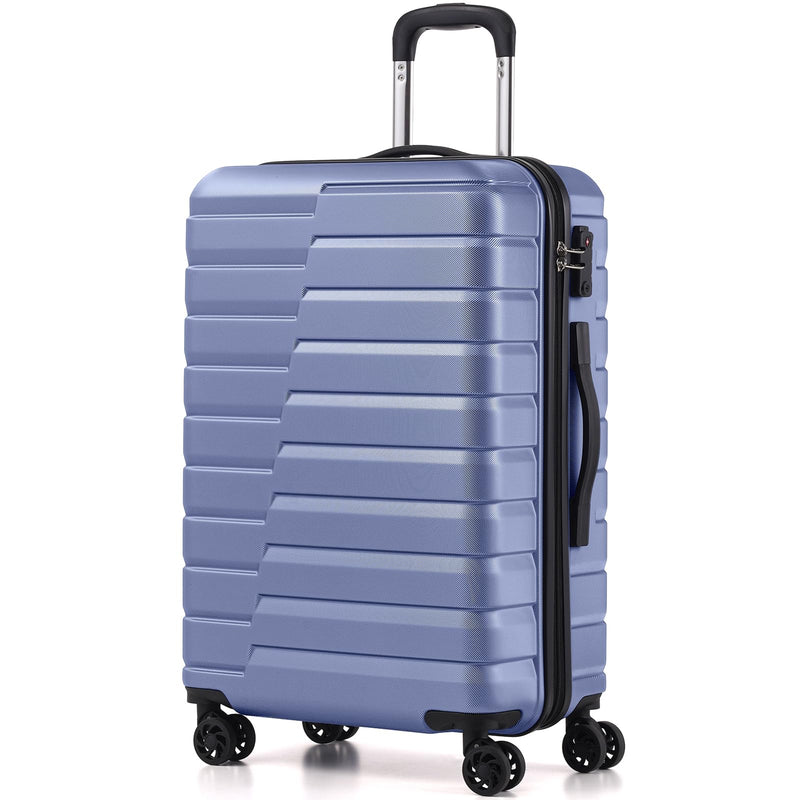 Coolife Medium Checked Luggage with Spinner Wheels Hardside Suitcase TSA Lock Telescopic Handle(Blue)