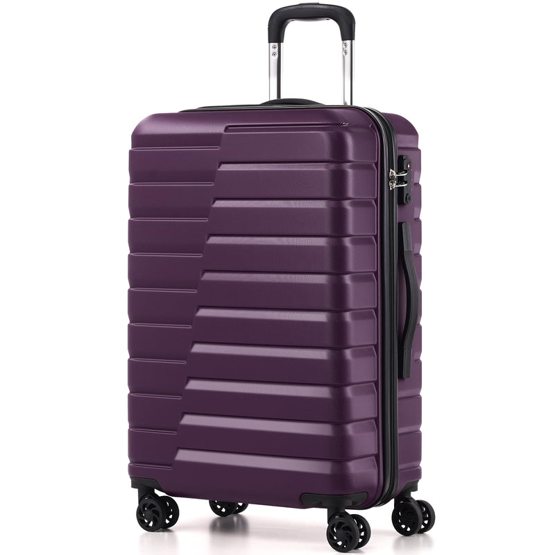 Coolife Medium Luggage Hardside Carry On with Spinner Wheels TSA Lock Telescopic Handle 24inch - Purple