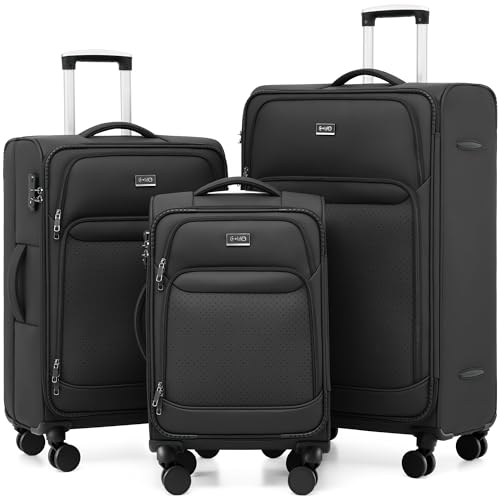 Coolife Upgraded Softside Luggage, TSA Lock, Spinner, 3-Piece 1800D Set