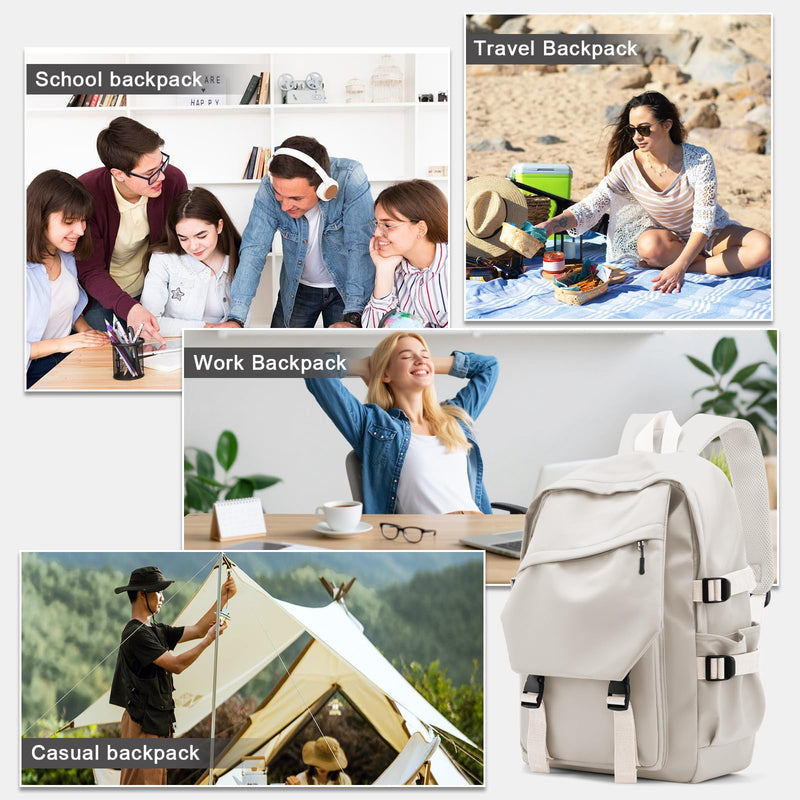 coowoz Lightweight School Bag Casual Daypack College Laptop Backpack for Men Women Water Resistant Travel Rucksack for Sports High School Middle Bookbag for girls（White）