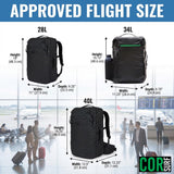 COR Surf Travel Backpack Carry On Backpack for Airplanes - Island Hopper 2.0 Travel Backpack with Clamshell Design - 28: Black with Black Zipper