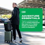 COR Surf Travel Backpack Carry On Backpack for Airplanes - Island Hopper 2.0 - Travel Backpack with Clamshell Design - Black with Green Zipper