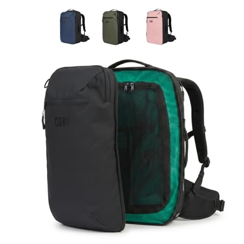 COR Surf Travel Backpack Carry On Backpack for Airplanes - Travel Backpack with Clamshell Design The Island Hopper - 40L Black | Backpacks4Less