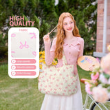 Corduroy Tote Bag for Women, Large Capacity Cute Tote Bags With 6 Pockets, Laptop Tote Bag Crossbody Shoulder Handbag Teacher Nurse Bags for Work Travel Gym(Pink Bows)