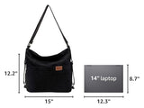 Corduroy Tote Bag Hobo Handbags for Women College Work Travel, Black