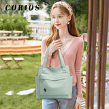 CORIOS Women Canvas Shoulder Bag - Casual Tote Purse with Multi - pockets, Top Handle & Clutch for Shopping, Work, Party, Travel, School & Daily Use - Green