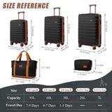 Cosbarn 5 Piece Luggage Sets with Spinner Wheels and TSA Lock, Unisex Hardside ABS Suitcase Set, Hardshell Lightweight Waterproof Travel Hard Case Luggage Set, Black