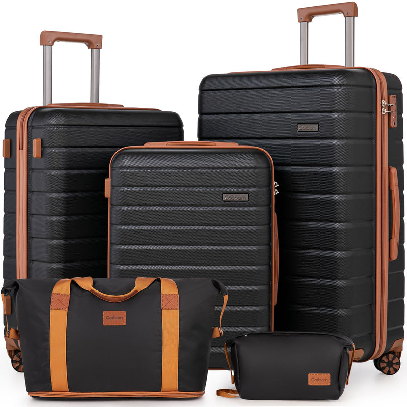 Cosbarn 5 Piece Luggage Sets with Spinner Wheels and TSA Lock, Unisex Hardside ABS Suitcase Set, Hardshell Lightweight Waterproof Travel Hard Case Luggage Set, Black
