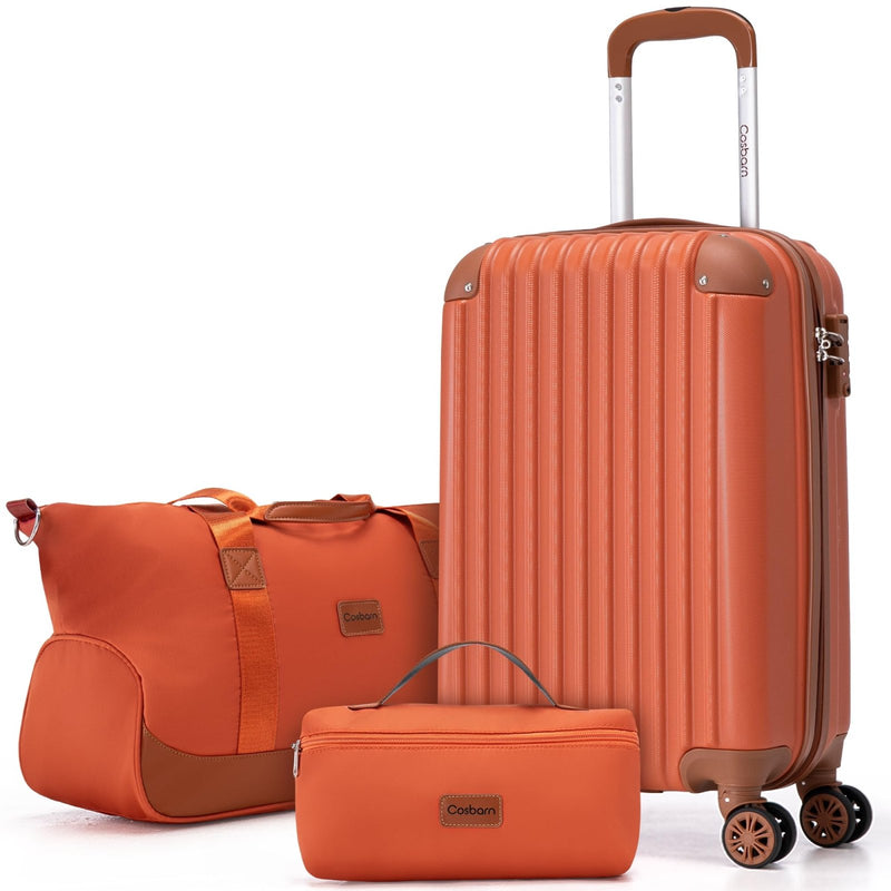 Cosbarn Carry On Luggage Sets 3 Piece, 20 Inch Luggage 22x14x9 Airline Approved with Wheels and TSA Lock, ABS Lightweight Hardshell Travel Suitcase Set with Duffel Bag Travel Bag for Men Women