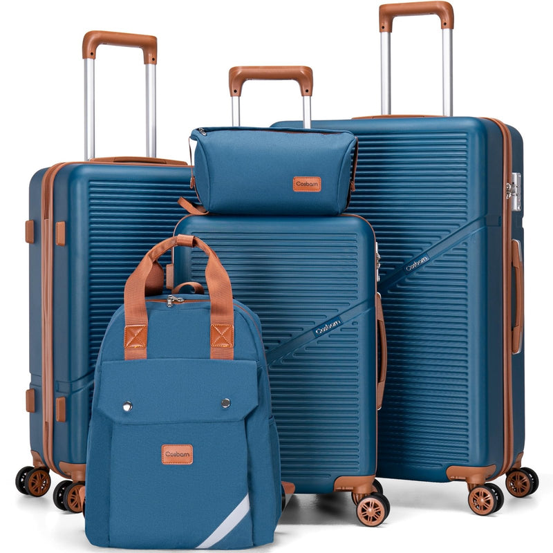 Cosbarn Luggage Sets 5 Piece Suitcases with Wheels, Suitcase Set ABS Hard Case Luggage with TSA Lock Spinner Wheels Durable Travel Luggage (5 - Piece Set(20"/24"/28"))