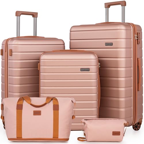 Cosbarn Luggage Sets 5 Piece Suitcases with Wheels, Suitcase Sets ABS Hard Case Luggage with TSA Lock Durable Carry-on Luggage with Spinner Wheels Travel Suitcase for Men Women