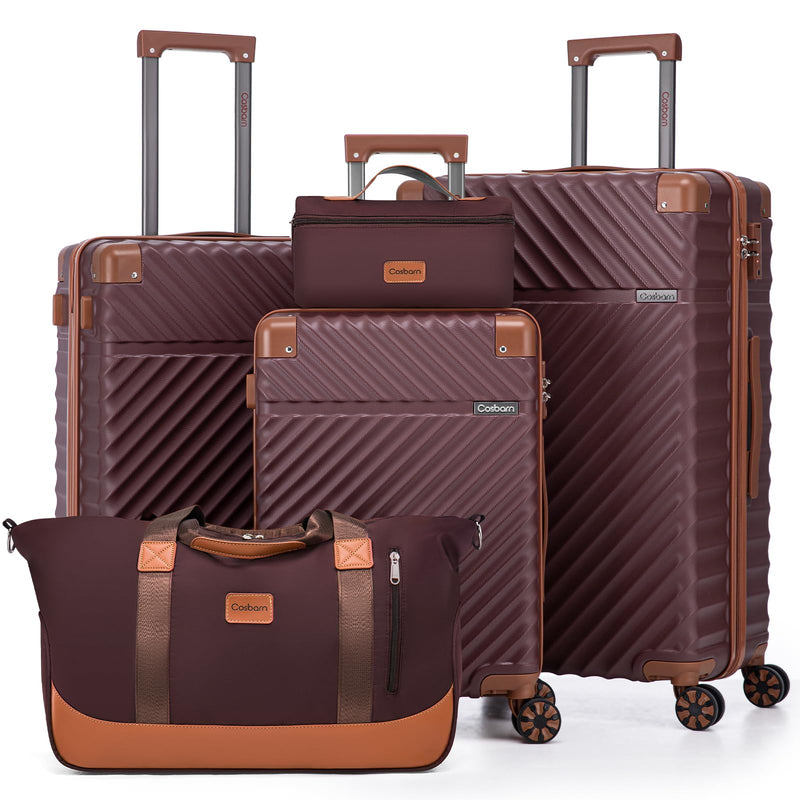 Cosbarn Luggage Sets 5 Piece with TSA Lock Spinner Wheels, Unisex Hard Case ABS Suitcase Set, Hardshell Lightweight Waterproof Travel Hardside Suitcases with Wheels for Women Men, Burgundy