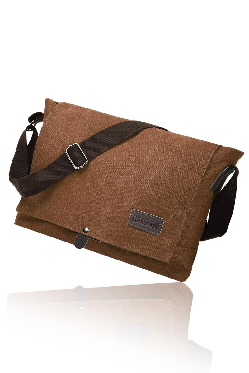 Cota's home Canvas Messenger Bag for Men Fits 14 Inch Laptop & A4 Documents Large Capacity Crossbody Shoulder Bag (Mocha Brown)